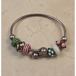 Vintage Chamilia Cham Sterling Silver Bangle Bead Bracelet Murano Beads 6.75"